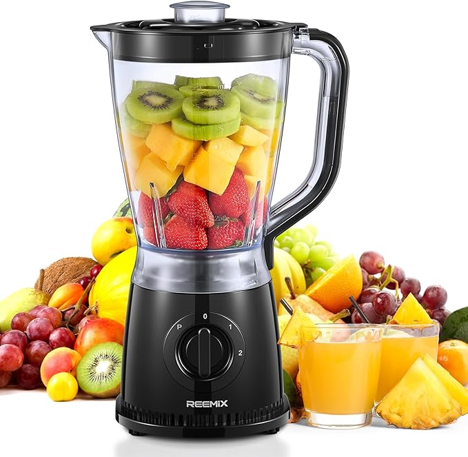 Reemix Blender 50oz Countertop Blender - 2 Adjustable Speeds + Pulse Dual Safety Locks Dishwasher-Safe Pitcher for Smoothies Crushing Ice &amp Family Meals
