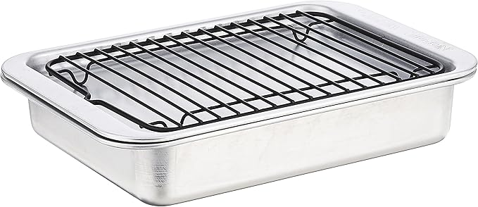 Nordic Ware Naturals 3 Piece Compact Pan Set Toaster Oven Counter Ovens Air Fryer and Broiler Safe Size for 1-2 Portions - Includes Baking Sheet Broiling Rack and Rectangular Pan