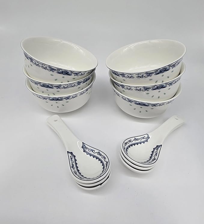 28-piece Bone China Blue and White Dinnerware Set Service for 6 Rice Bowl Set Jingdezhen (blue lotus)