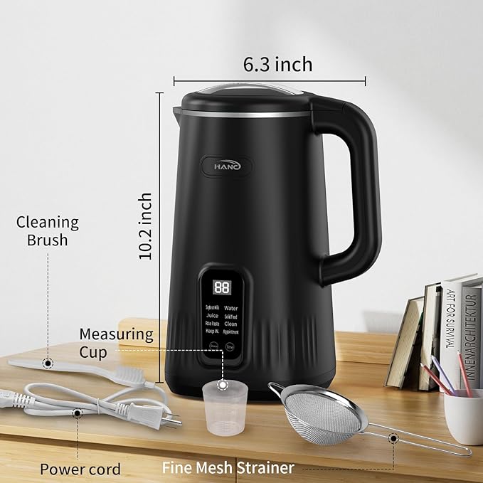 Nut Milk Maker Machine 28oz 8-in-1 Automatic Silent Soy Milk Maker for Homemade Almond Oat Coconut &amp Plant-Based Drinks with Delay Start/Keep Warm/Self-Cleaning/Boil Water (Black)