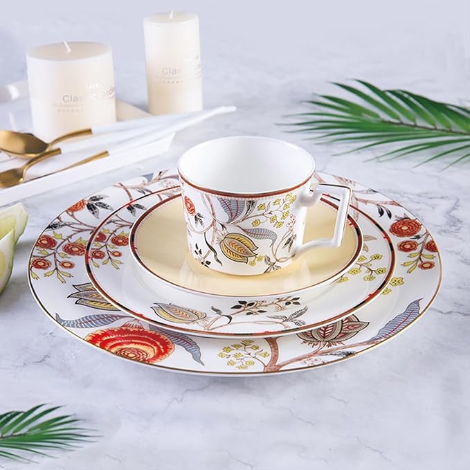 Dinnerware Set service for 6Lightweight Round Plates Bone China Dinnerware SetsSteak Dinner Plates Dish Set (24Pcs) a beautiful gift for housewarming and marriage