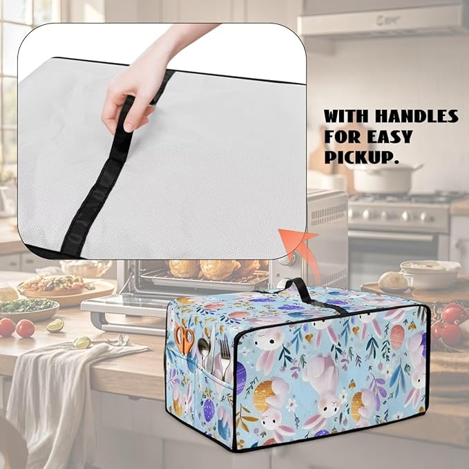 Bunny Flower Print Toaster Oven Dust Cover Easter Egg Printed Heavy Duty Toaster Smart Oven Cover with Side Pocket Kitchen Small Appliance Cover L