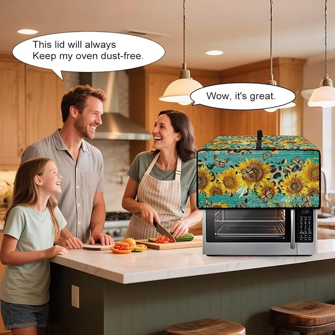 Sunflower Butterfly Print Toaster Oven Dust Cover Wooden Board Print Heat-resistant Heavy Duty Microwave Oven Protective Cover Air Fryer Covers (Medium-16.1×19.71×10 inches)
