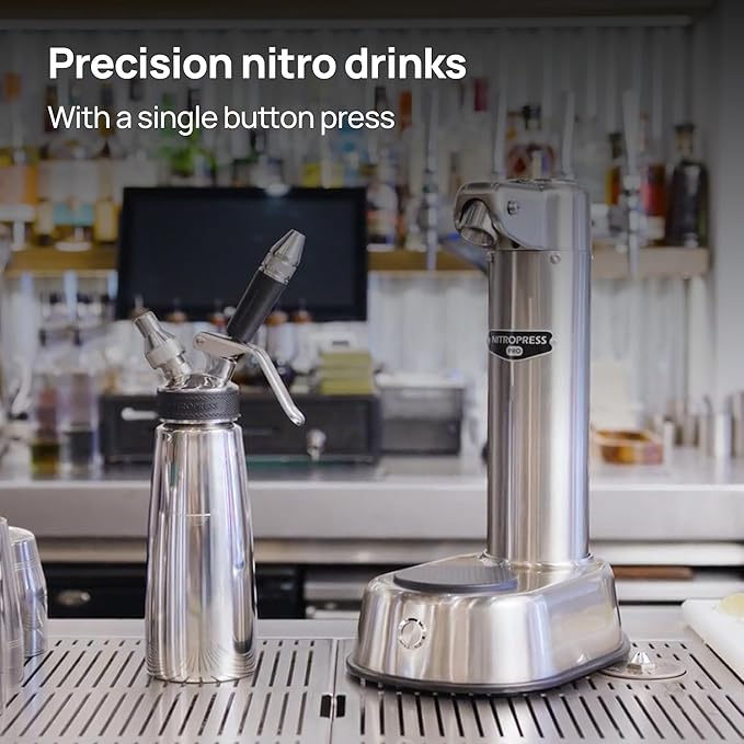 NitroPress Pro Electric Nitro Cold Brew Coffee &amp Cocktail Maker Machine Air-Powered Nitro Coffee Maker &amp Nitrogen Infuser Coffee Matcha Cocktails &amp Drinks Stainless Steel Home Bar Bevera