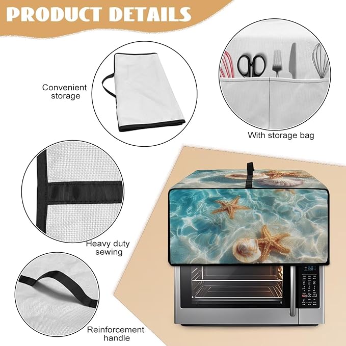 Beach Starfish Shell Printed Toaster Oven Air Fryer Cover Heavy Duty Bread Maker Machine Covers with Accessory Pockets Kitchen Small Appliance Cover S