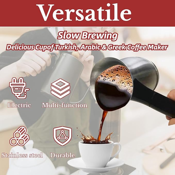 VINGVO Turkish Coffee Maker Stainless Steel 600ml Electric Turkish Coffee Machine Arabic &amp Greek &amp Turkish Electric Coffee Maker Machine Pot Warmer KettleLarge Capacity For Home Travel