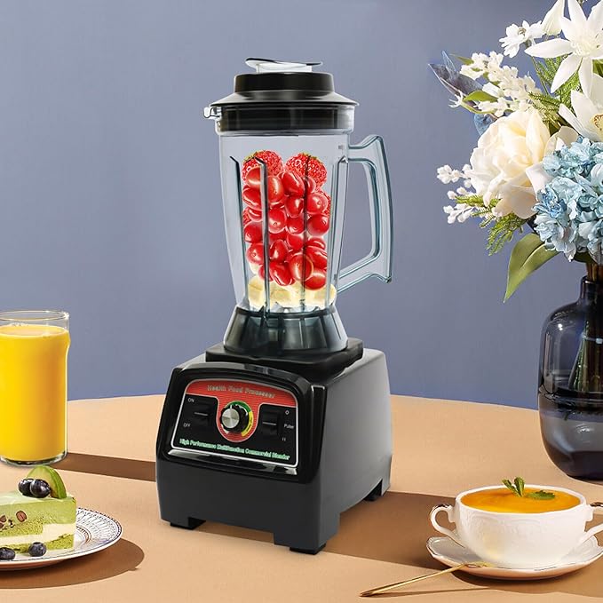 Commercial Fruit 3.3HP 2800W Mixer Power Juicer 3.9L Smoothie Maker Heavy Duty Food Processor with 2 In 1 Blades Black &amp Red