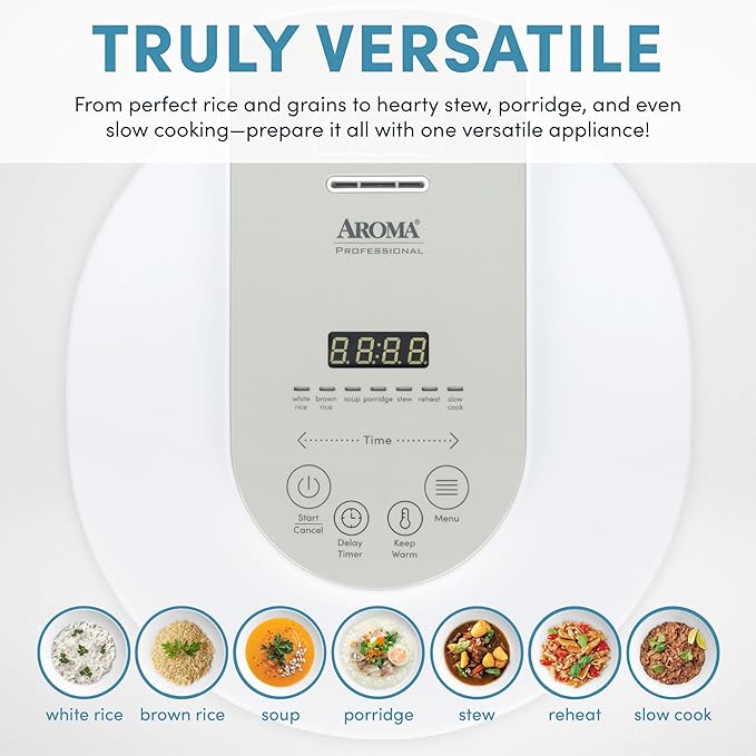 AROMA® Professional Rice Cooker with Purple Clay Cooking Pot 6-Cup (Uncooked) / 12-Cup (Cooked) Healthy Grain Multicooker Natural Ceramic 3 Qt White ARC-7206P