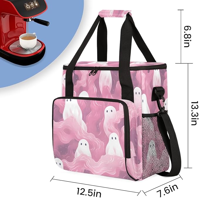 Halloween Ghosts Coffee Maker Carrying Bag Dreamy Ghosts Travel Storage Bag Compatible with K-Mini or K-Mini Plus Single Serve Coffee Brewer Carrying Case with Multiple Pockets &amp Shoulder Strap