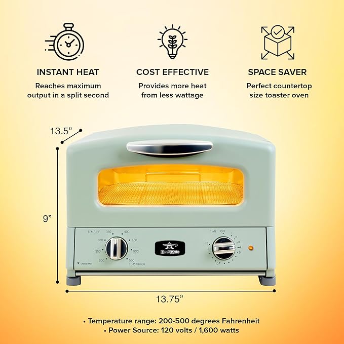 Graphite Heating Technology Pop-Up Toaster w/7 Heat Settings 3 Toasting Functions &amp Unique Bagel Mode Olive Green