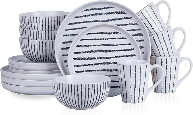 Stone Lain Nova Modern Stoneware Dinnerware Set Plates and Bowls Set 16-Piece Dish Set Service for 4 Black