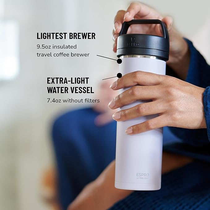 ESPRO P0 Ultralight French Press Coffee Maker for Travel Vacuum Insulated Stainless Steel 16 Ounces Light Pink
