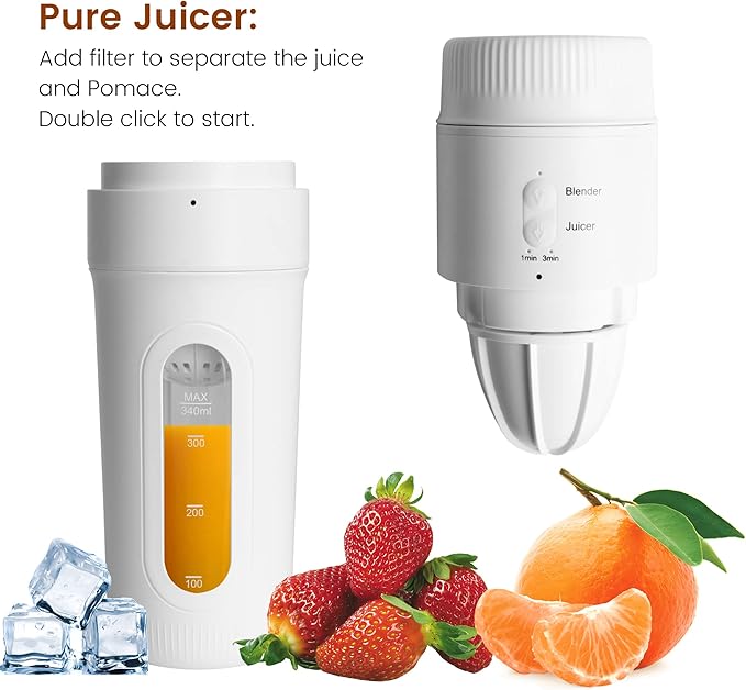 CLIVIA Portable Blender3 in 1 Fresh Juice BlenderPersonal Blender for Shakes and Smoothies12oz Juicer Cup with 4 Blades