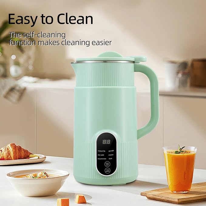 6 In 1 Automatic Nut Milk Maker - 27 Oz(800ml) For Almond/Oat/Soy Milk And Dairy Free Beverages With Delay Start/Self-Cleaning/Boil Water/Juice With Measuring Cup Cup Brush (Green)