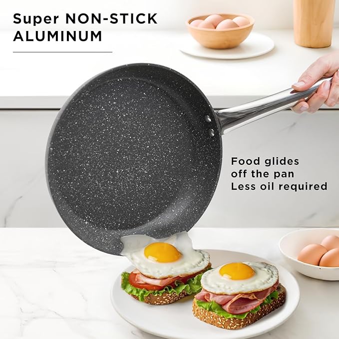 Grand Family 9Pcs Cookware set Stainless steel pots Nonstick aluminum frying pans PFOA-free Induction safe Oven-safe up to 356°F