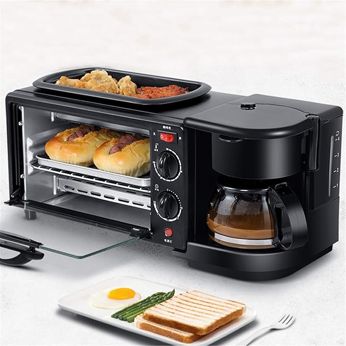 Multifunctional Breakfast Machine Household 3 in 1 Electric Mini Drip American Bread Machine Mini Oven Coffee Maker for Home Office Without Cover (with Cover)