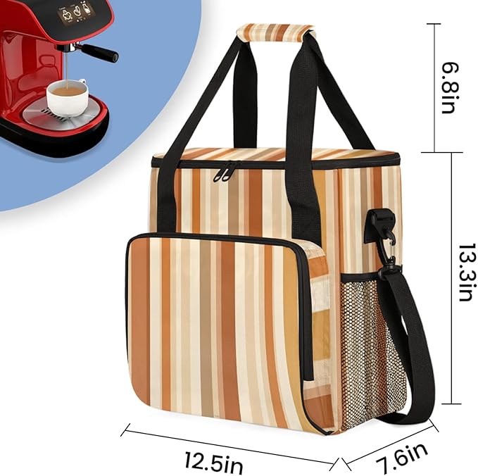 Stripes Coffee Maker Travel Bag for Keurig K-Mini/K-Mini Plus Insulated Waterproof Tote with Pockets for K-Cup Portable Single-Serve Brewer Case