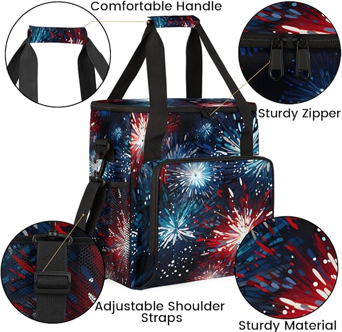 4th of JulyFireworks Coffee Maker Carrying Bag Portable Travel Storage Tote Bag Compatible with K-Mini or K-Mini Plus Single Serve Coffee Brewer Carrying Case with Multiple Pockets &amp Shoulder S