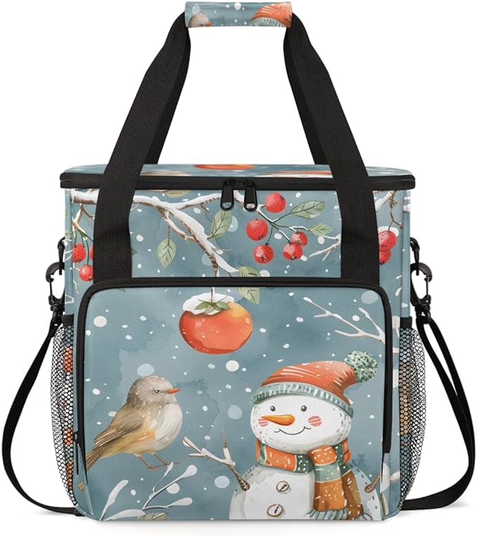 Christmas Snowman Birds Coffee Maker Carrying Bag Travel Storage Bag Compatible with K-Mini or K-Mini Plus Single Serve Coffee Brewer Carrying Case with Multiple Pockets &amp Shoulder Strap