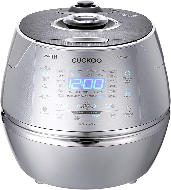 CUCKOO High Pressure Rice Cooker 10-Cup Uncooked / 20-Cup Cooked with Induction Heating Technology Large Rice Maker with 17 Menu Options and Steam Plate Voice Guide Silver (CRP-CHSS1009FN)