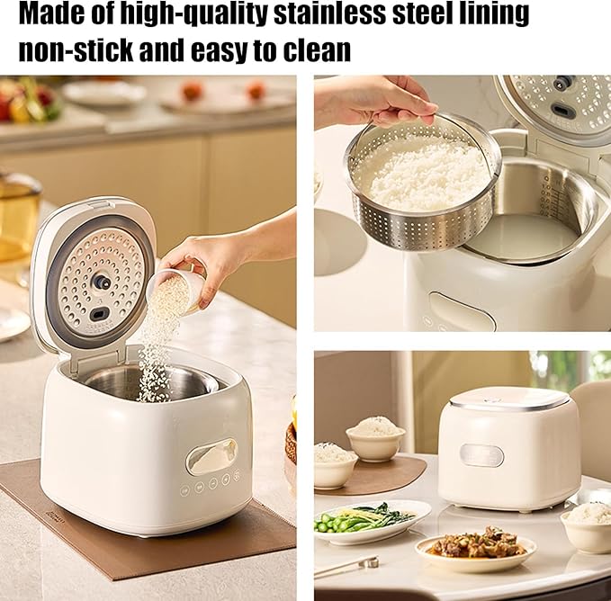 2.5L Portable Rice Cooker Low Sugar Rice Cooker 8 Cooking Modes Stainless Steel Inner Pot and Steamer