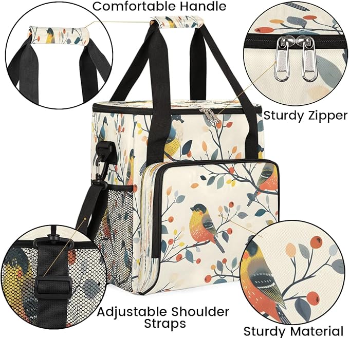 Retro Birds Coffee Maker Carrying Bag Compatible with K-Mini or K-Mini Plus Portable Single Cup Coffee Maker Case with Pockets for K Cup Pods