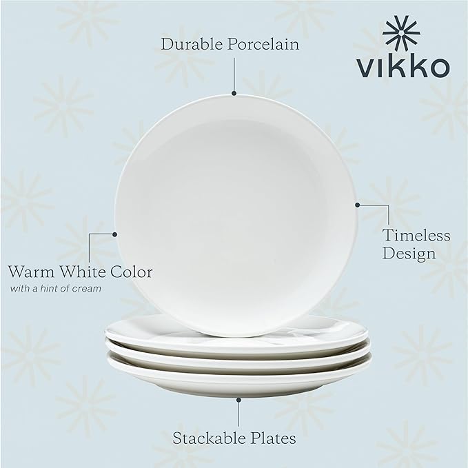 Vikko Dinner Plate Set of 6 White Plates Ceramic Dinner Plates Set Stackable 12 Inch Extra Large Dinner Plates for Every Day and Special Occasion Restaurant Style Dishwasher Safe Microwave Safe