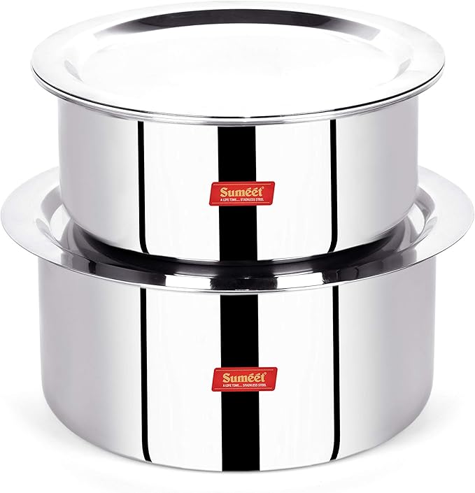 Sumeet Cook Smart TriPly SAS (Steel-Aluminium-Steel - 3 Layers) Tope Set of 2Pcs with Lid - No.18 (2Ltr 18Cm) No. 20 (3Ltr 20Cm)
