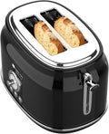 Frigidaire ETO102-WHITE 2 Slice Toaster Retro Style Wide Slot for Bread English Muffins Croissants and Bagels 5 Adjustable Toast Settings Cancel and Defrost 900w Black