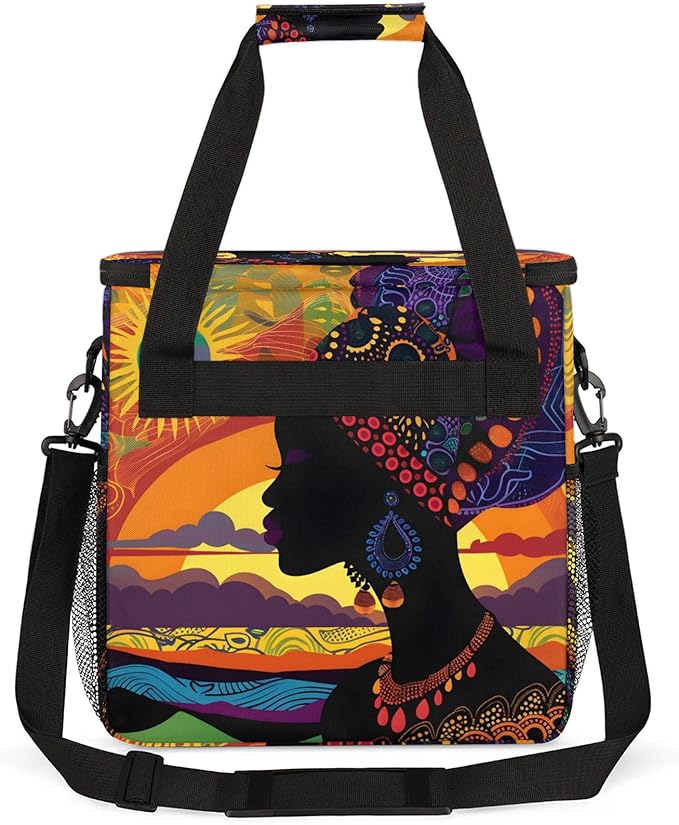 African American Women Travel Coffee Maker Carrying Bag Large Organizer Storage Tote Bag Insulated Reusable Cooler Grocery Bags