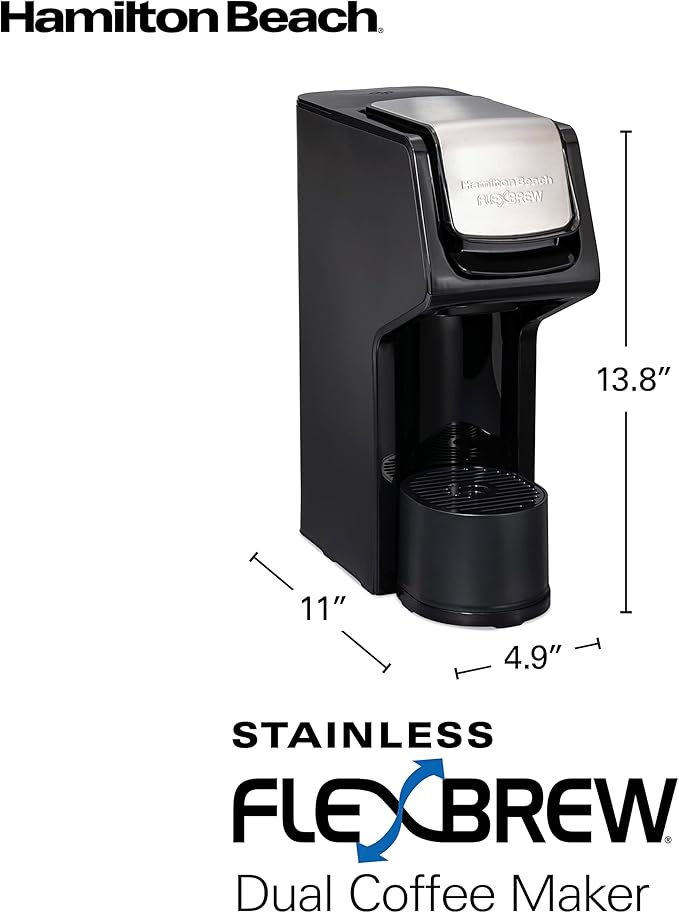 Hamilton Beach 49918 FlexBrew Single-Serve Coffee Maker Compatible with Pod Packs and Grounds 14 oz Black Stainless - Fast Brew