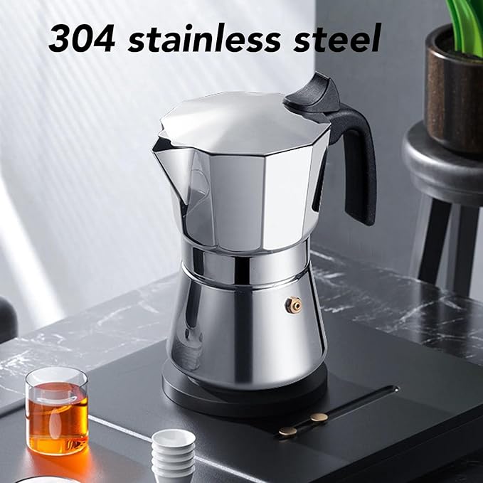 Yosoo Crafted Stainless Steel Italian Coffee Maker Rich Full Bodied Flavor Uniform Heat Distribution Stovetop Easy to and Rustproof Ideal for Home or Outdoor Use (3 Cups 150ML)