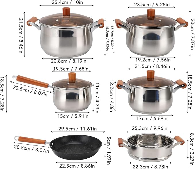 Crafted Stainless Steel Cookware Set Wood Handle Multifunctional Pot for Steaming Boiling and Soup Making Dual Handles for High Temperature Cooking