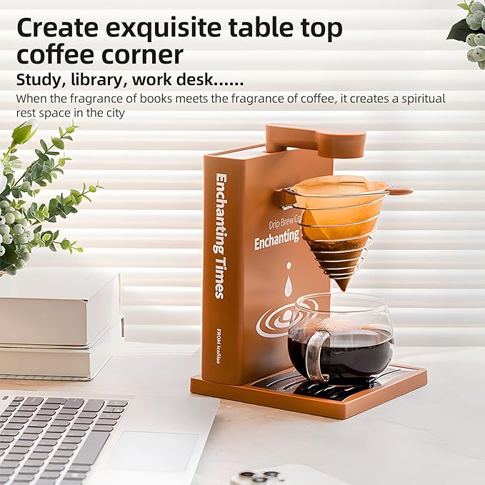 ZJchao Automatic Manual Drip Coffee Maker 300ml Detachable Water Tank Book Shaped Pour Over Coffee Machine with Paper Filter Brush Spoon for Home Office Travel Coffee (US Plug)