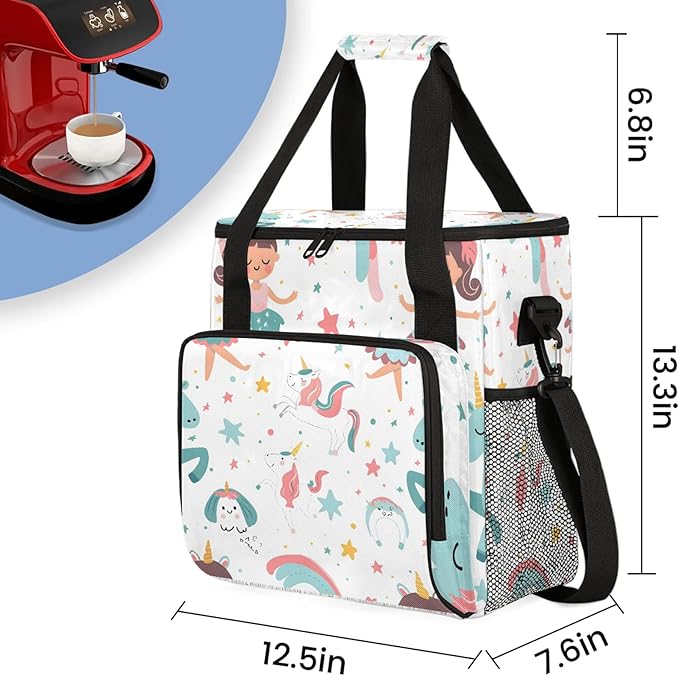 Cute Ballerina Unicorn Coffee Maker Carring Bag Large Insulated Storage Organizer Case Tote Bags with Shoulder Strap for Travel Work Picnic