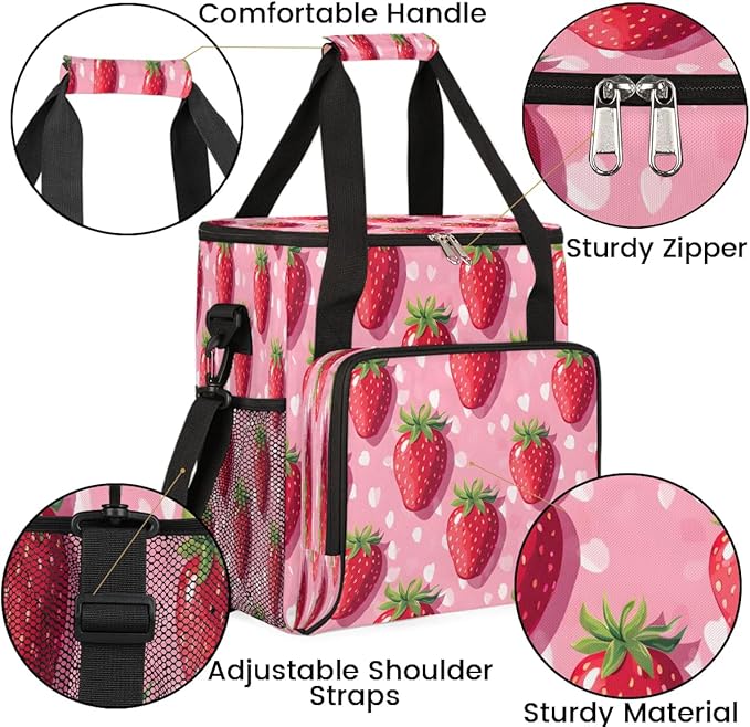 Strawberries Spots Coffee Maker Carrying Bag Compatible with K-Mini or K-Mini Plus Portable Single Cup Coffee Maker Case with Pockets for K Cup Pods