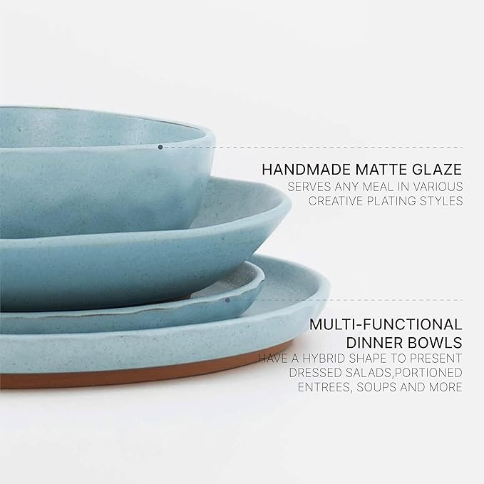 Reactive Glaze Stoneware Dinnerware Set Service for 2 8 Piece Ceramic Plates and Bowls with Deep Pasta Bowls Chip Resistant Microwave &amp Dishwasher Safe