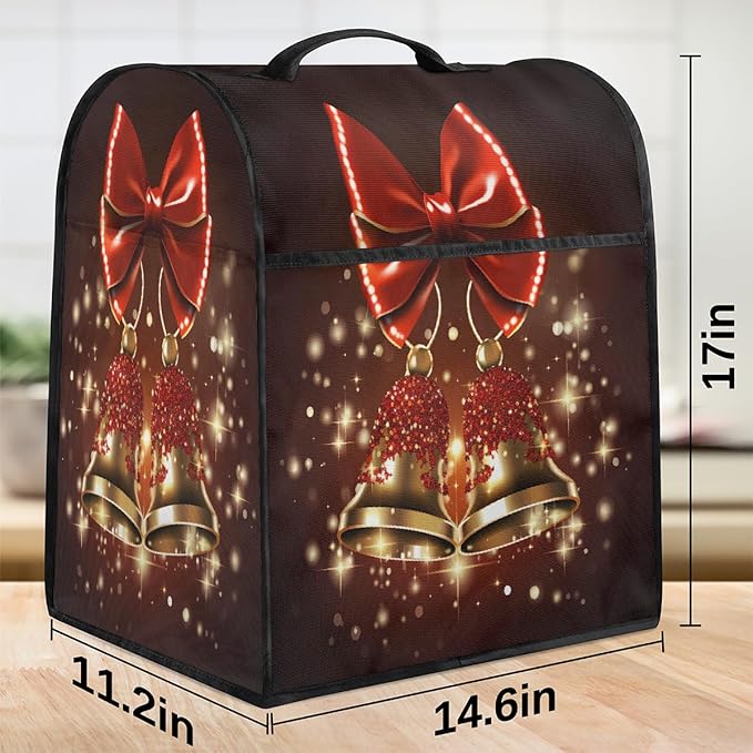 cfpolar Kitchen Aid Mixer Cover Compatible with 6-8 Quarts Christmas Red Bells Xmas Stand Mixer Cover Kitchen Aid Mixers Accessories Appliance Organizer Bag Dust Covers with Zipper Pocket