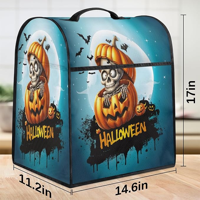 cfpolar Kitchen Aid Mixer Cover Compatible with 6-8 Quarts Skull Halloween Pumpkin Stand Mixer Cover Kitchen Aid Mixers Accessories Appliance Organizer Bag Dust Covers with Zipper Pocket