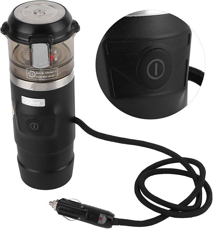 Portable Car Coffeemaker 12V Electric Coffee Machine with Cigarette Lighter Power Supply Automatic Temperature Control Spill Proof Design Durable Nylon and Stainless Steel