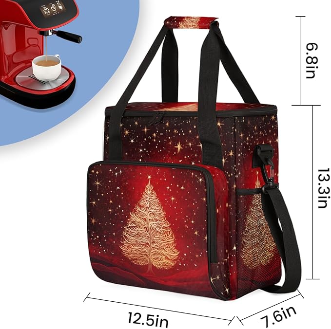 Christmas Tree Coffee Maker Carrying Bag Glitter Tree Travel Storage Bag Compatible with K-Mini or K-Mini Plus Single Serve Coffee Brewer Carrying Case with Multiple Pockets &amp Shoulder Strap