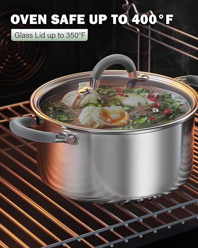 Cook N Home Stainless Steel Pot Set with Glass Lid 6 Pieces Basics Cookware Set with Stay-Cool Silicone Handles 1.5/3/5.5 Quarts Small Cooking Stock Pot Saucier Casserole