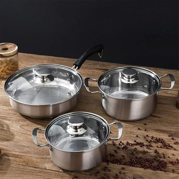 Pot Set Professional Stainless Steel Cookware Set with Toughened Glass Lids Pans and Pots Set Cooking Utensils for All Stove Types Induction Cooker Cookware Cooking Set