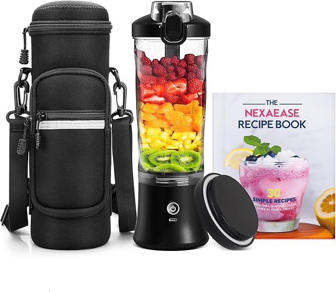 Portable Blender with Insulated Carrying Case &amp Recipe Book for Shakes and Smoothies 20 OZ Personal Juicer Electric Protein Shaker Bottle Mini Small Blender Cup with USB-C Rechargeable Travel L