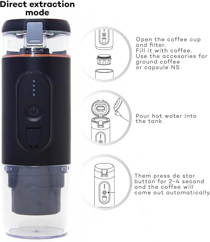 Portable Coffee Machine Portable Espresso Machine Self-heating Electric Coffee Machine 20 Bar Pressure Compatible With Ground Coffee Pods And Coffeefor Outdoor Travel Picnic(Black)