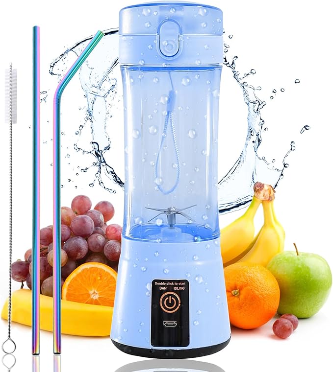 13.5oz Portable Blender for Smoothies Shakes and Juices - USB Rechargeable Mini Blender Cup With Protection Design for Home Office Outdoors - Multi-purpose BM1-B1