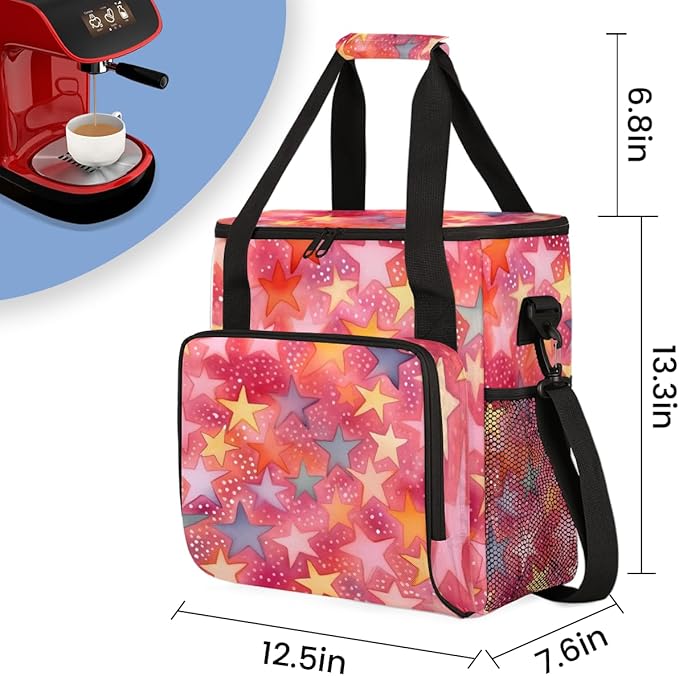 Rainbow Star Coffee Maker Carrying Bag Portable Travel Storage Tote Bag Compatible with K-Mini or K-Mini Plus Single Serve Coffee Brewer Carrying Case with Multiple Pockets &amp Shoulder Strap