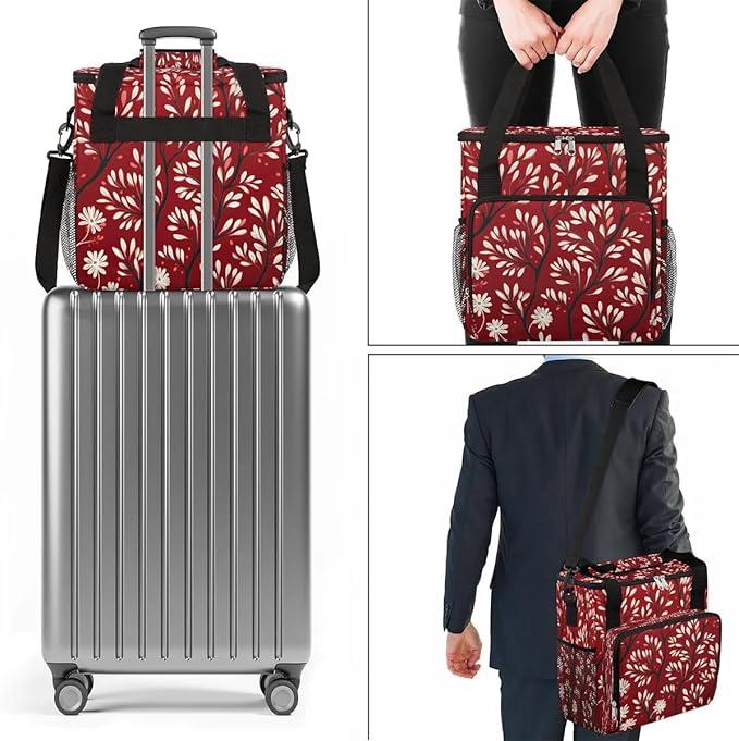 Leaves Printed Coffee Maker Carrying Bag Compatible with K-Mini or K-Mini Plus Portable Single Cup Coffee Maker Case with Pockets for K Cup Pods