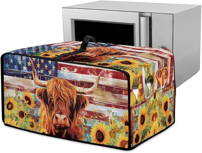 Doojoayie Highland Cow Toaster Cover 8 Slice Bread Making Machine Dust Protector Dust-proof Appliance Covers for Toaster/Small Appliance/Air Fryer American Flag Print