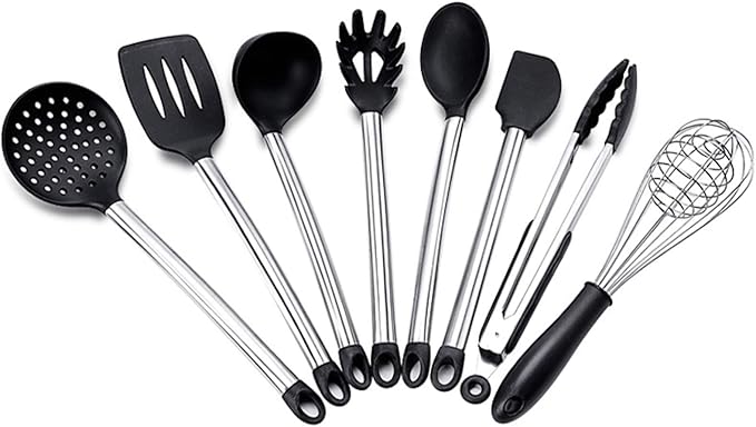 Kn430 8 in 1 Silicone + Stainless Steel Kitchen Tools Set Cookware Set Cookware Picnic Boiler Cookware